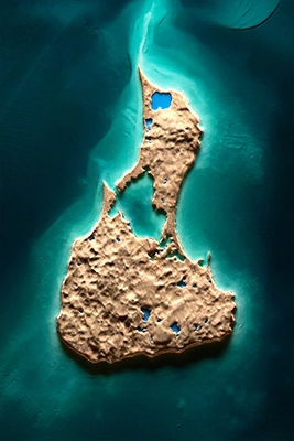 Block Island sculptural relief in maple, mahogany, and resin