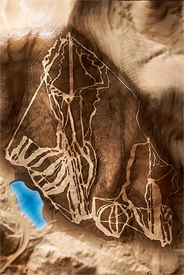 Cannon Mountain sculptural relief in maple and walnut