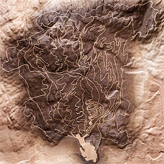 Highland Mountain sculptural relief in maple and walnut