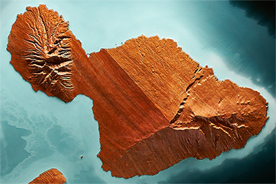 The Valley Isle sculptural relief in koa and resin