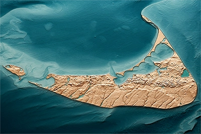 Nantucket Island sculptural relief in maple, walnut, and resin